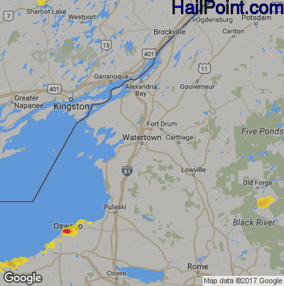 Hail Map for Watertown, NY Region on August 2, 2017
