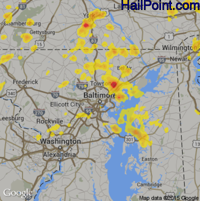 Hail Map for Baltimore, MD Region on August 2, 2017 