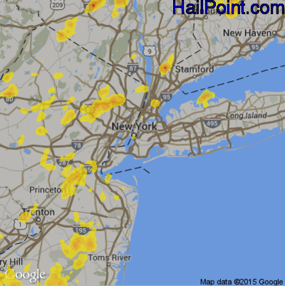 Hail Map for New York, NY Region on August 2, 2017