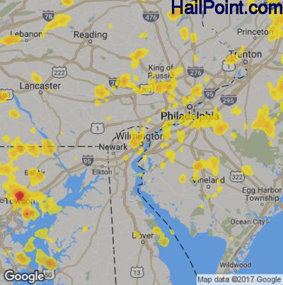 Hail Map for Wilmington, DE Region on August 2, 2017