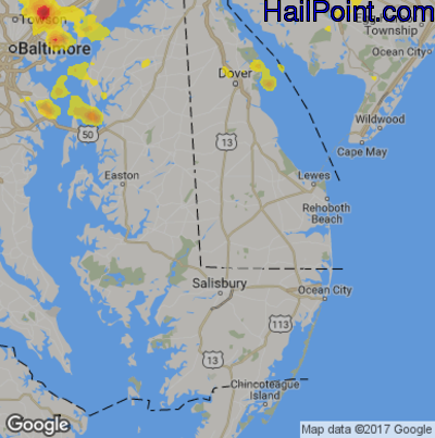 Hail Map for Seaford, DE Region on August 2, 2017