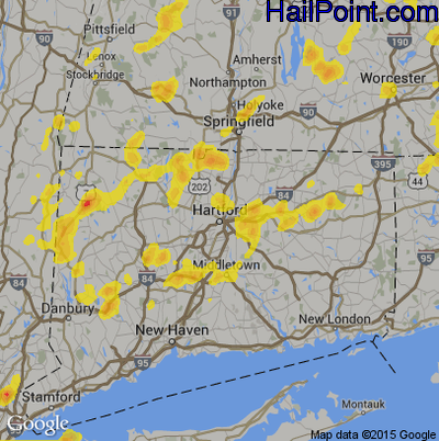 Hail Map for Hartford, CT Region on August 2, 2017