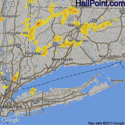 Hail Map for New Haven, CT Region on August 2, 2017