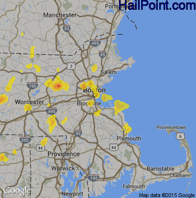 Hail Map for Boston, MA Region on August 2, 2017