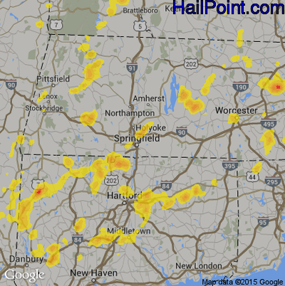 Hail Map for Springfield, MA Region on August 2, 2017