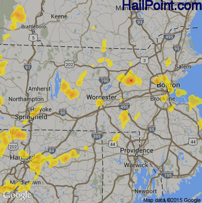 Hail Map for Worcester, MA Region on August 2, 2017 