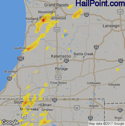 Hail Map for Kalamazoo, MI Region on August 3, 2017