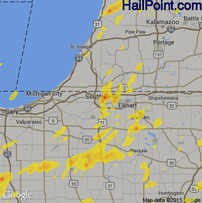 Hail Map for South Bend, IN Region on August 3, 2017