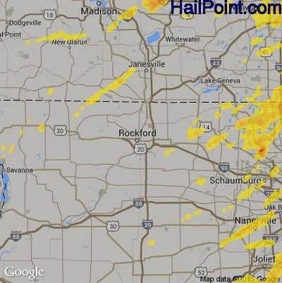 Hail Map for Rockford, IL Region on August 3, 2017 