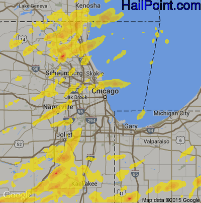 Hail Map for Chicago, IL Region on August 3, 2017