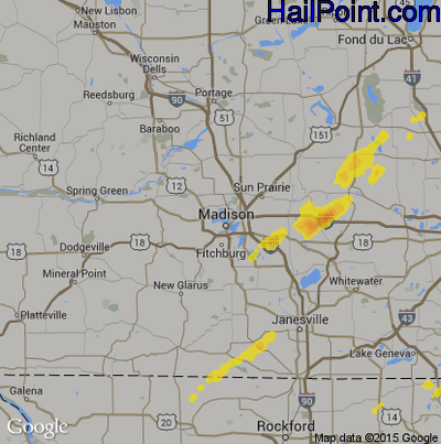 Hail Map for Madison, WI Region on August 3, 2017