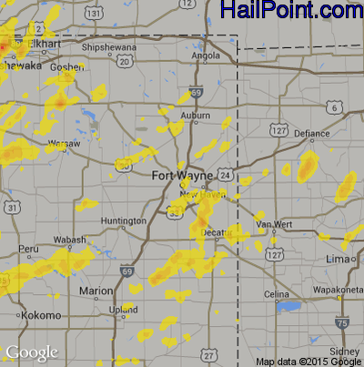 Hail Map for Fort Wayne, IN Region on August 3, 2017