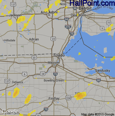 Hail Map for Toledo, OH Region on August 3, 2017 