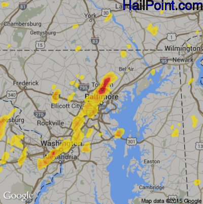 Hail Map for Baltimore, MD Region on August 3, 2017 