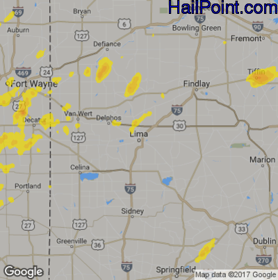 Hail Map for Lima, OH Region on August 3, 2017