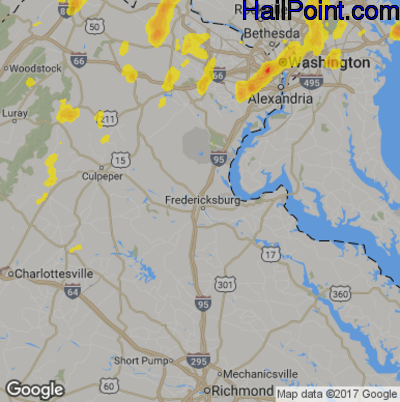 Hail Map for Fredericksburg, VA Region on August 3, 2017