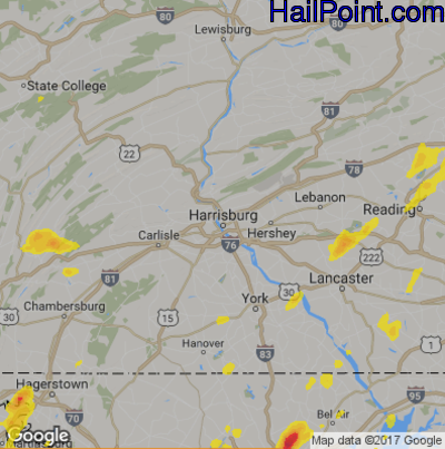 Hail Map for Harrisburg, PA Region on August 3, 2017 