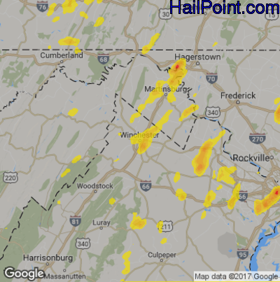 Hail Map for Winchester, VA Region on August 3, 2017