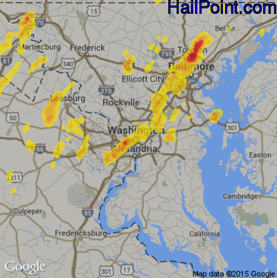 Hail Map for Washington, DC Region on August 3, 2017