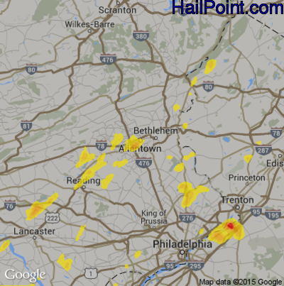 Hail Map for Allentown, PA Region on August 3, 2017