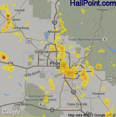 Hail Map for Phoenix, AZ Region on August 3, 2017