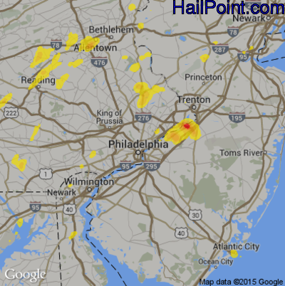 Hail Map for Philadelphia, PA Region on August 3, 2017 