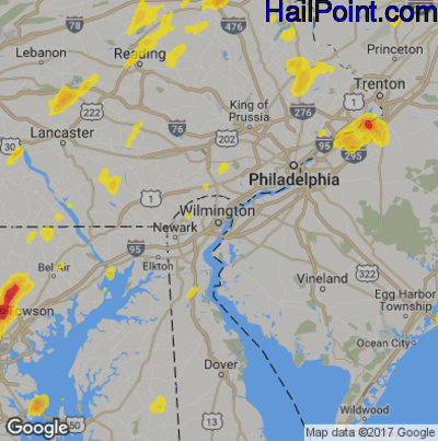 Hail Map for Wilmington, DE Region on August 3, 2017