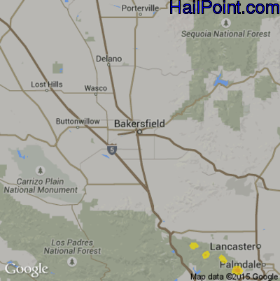 Hail Map for Bakersfield, CA Region on August 3, 2017