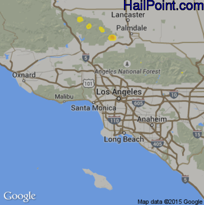 Hail Map for Los Angeles, CA Region on August 3, 2017 