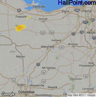 Hail Map for Mansfield, OH Region on August 3, 2017
