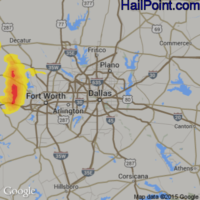 Hail Map for Dallas, TX Region on August 6, 2017 