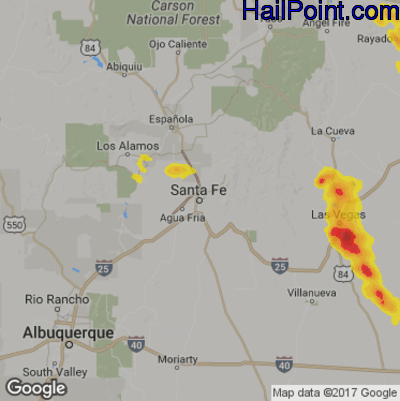 Hail Map for Sante Fe, NM Region on August 9, 2017