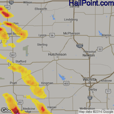Hail Map for Hutchinson, KS Region on August 9, 2017
