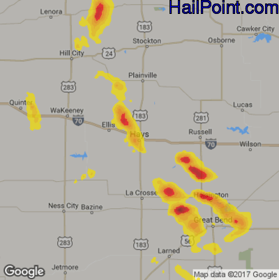 Hail Map for Hays, KS Region on August 9, 2017