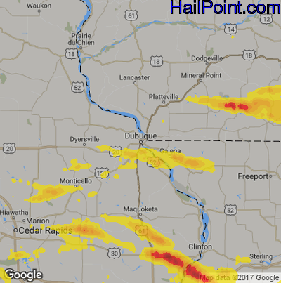 Hail Map for Dubuque, IA Region on August 10, 2017