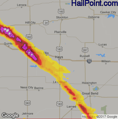 Hail Map for Hays, KS Region on August 10, 2017