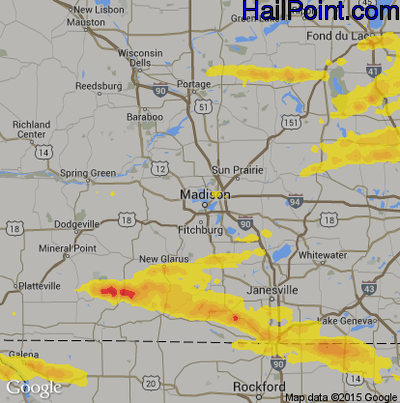 Hail Map for Madison, WI Region on August 10, 2017