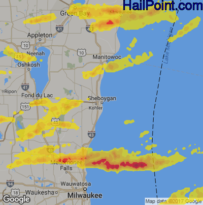 Hail Map for Sheboygan, WI Region on August 10, 2017 