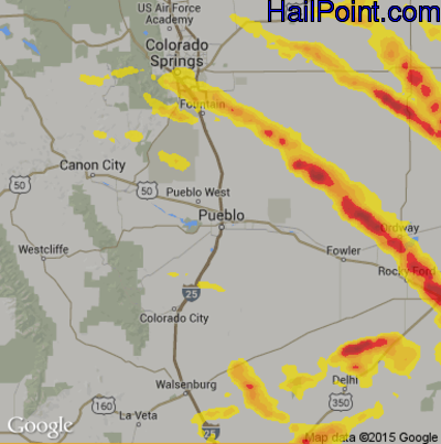 Hail Map for Pueblo, CO Region on August 10, 2017