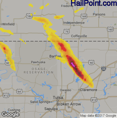 Hail Map for Bartlesville, OK Region on August 10, 2017