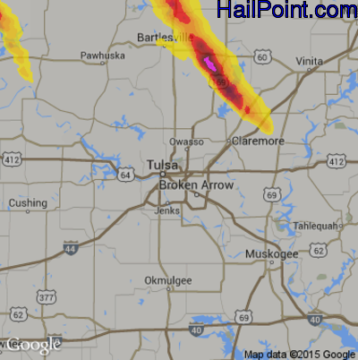 Hail Map for Tulsa, OK Region on August 11, 2017
