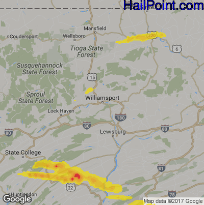 Hail Map for Willamsport, PA Region on August 12, 2017 