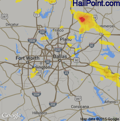 Hail Map for Dallas, TX Region on August 12, 2017
