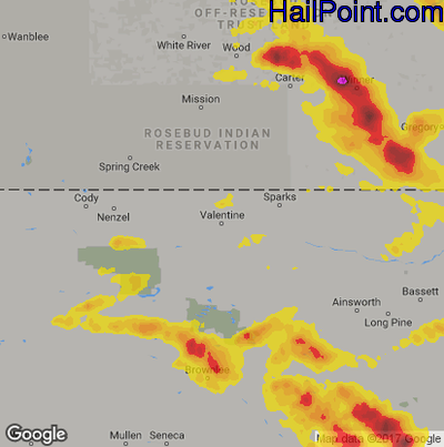 Hail Map for Valentine, NE Region on August 12, 2017