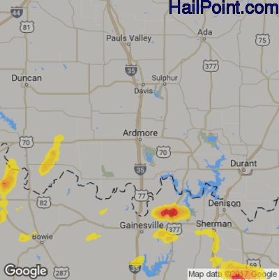 Hail Map for Ardmore, OK Region on August 12, 2017