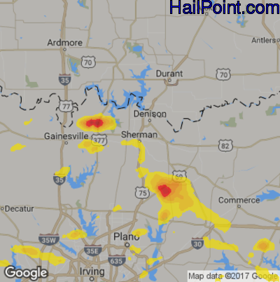 Hail Map for Sherman, TX Region on August 12, 2017 