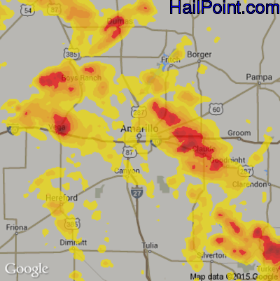 Hail Map for Amarillo, TX Region on August 13, 2017