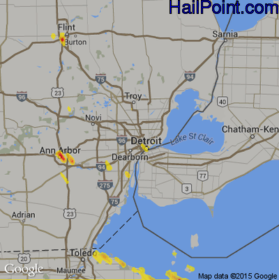 Hail Map for Detroit, MI Region on August 14, 2017