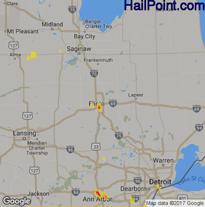 Hail Map for Flint, MI Region on August 14, 2017 