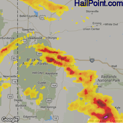 Hail Map for Rapid City, SD Region on August 14, 2017
